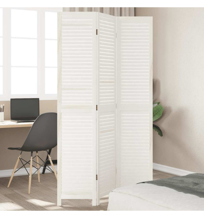 Cloison de séparation 3 panneaux blanc bois de paulownia massif | Mobilier & Déco