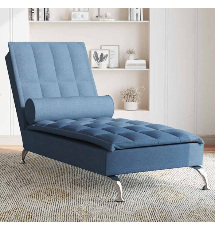 Chaise longue de massage avec traversin bleu tissu | Mobilier & Déco