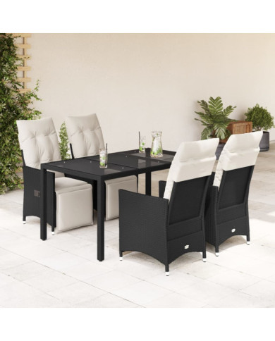 Ensemble à manger de jardin coussins 5pcs Noir Résine tressée | Mobilier & Déco