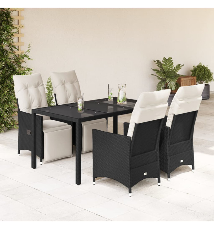 Ensemble à manger de jardin coussins 5pcs Noir Résine tressée | Mobilier & Déco