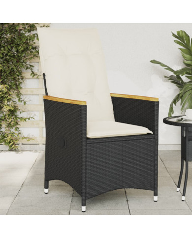 Chaise inclinable de jardin avec coussins noir résine tressée | Mobilier & Déco