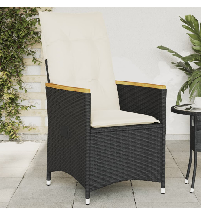 Chaise inclinable de jardin avec coussins noir résine tressée | Mobilier & Déco