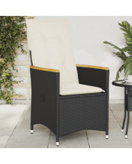 Chaise inclinable de jardin avec coussins noir résine tressée | Mobilier & Déco