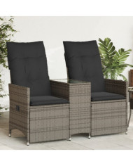Canapé de jardin inclinable 2 places avec table gris poly rotin | Mobilier & Déco