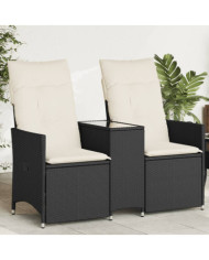Canapé de jardin inclinable 2 places avec table noir poly rotin | Mobilier & Déco