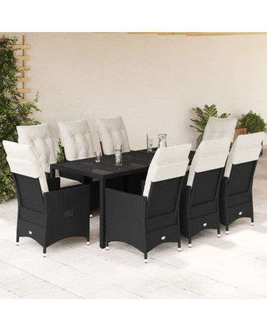Ensemble à manger de jardin 9pcs coussins noir résine tressée | Mobilier & Déco