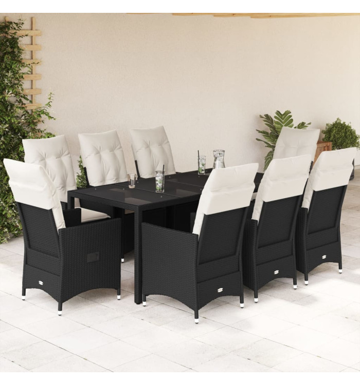 Ensemble à manger de jardin 9pcs coussins noir résine tressée | Mobilier & Déco