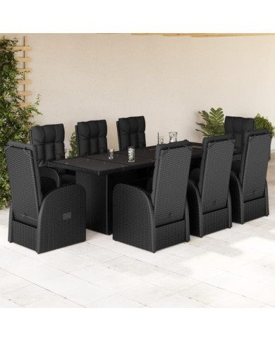 Ensemble à manger de jardin 9pcs coussins noir résine tressée | Mobilier & Déco