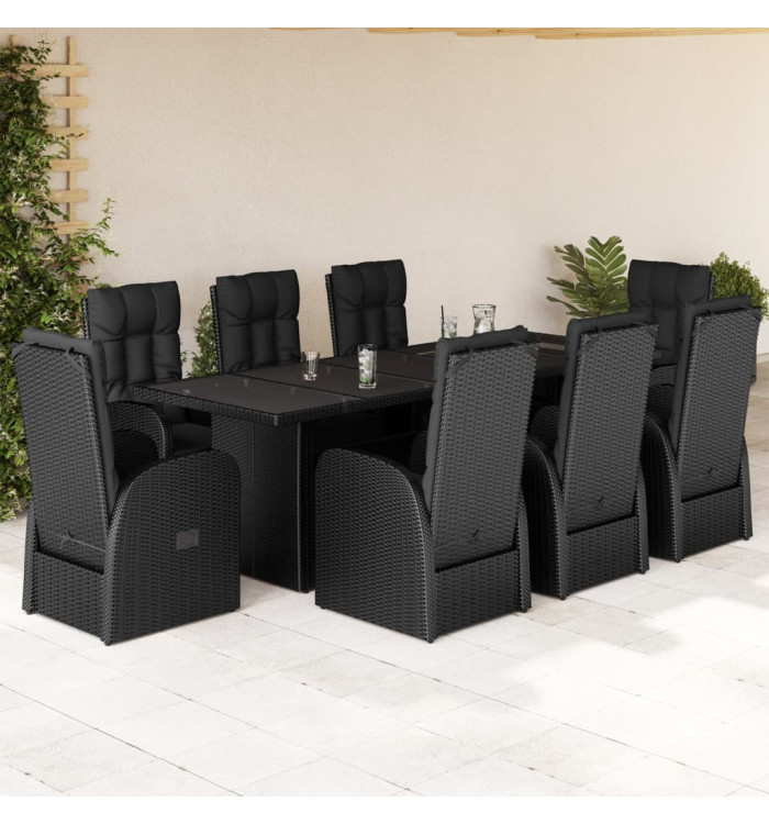 Ensemble à manger de jardin 9pcs coussins noir résine tressée | Mobilier & Déco