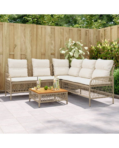 Salon de jardin avec coussins 2 pcs beige résine tressée | Mobilier & Déco