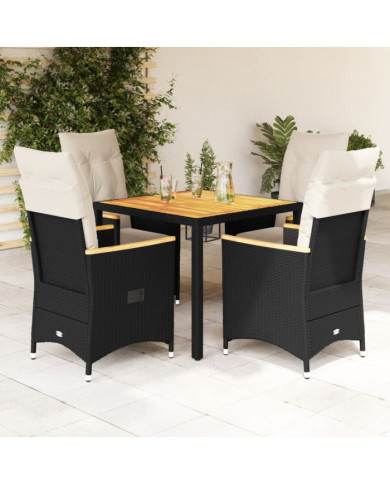 Ensemble à manger de jardin coussins 5pcs Noir Résine tressée | Mobilier & Déco