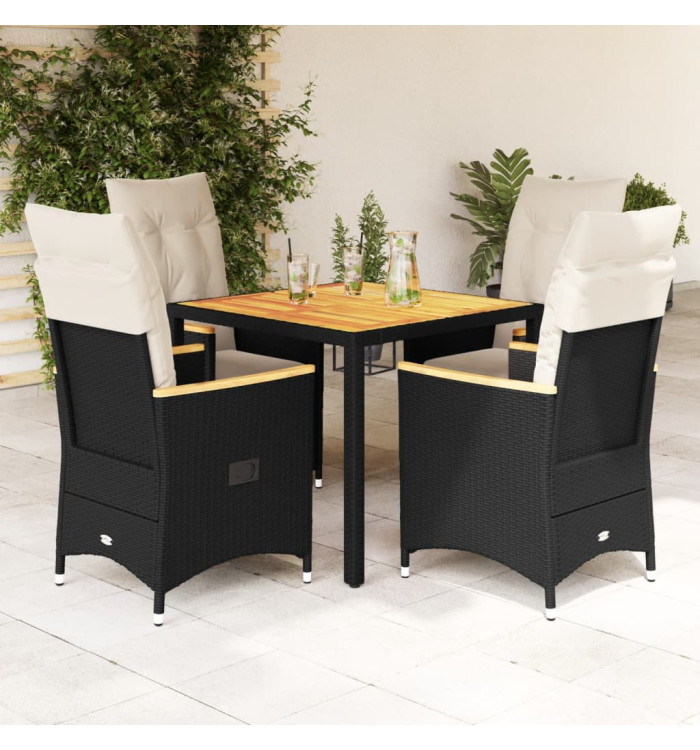 Ensemble à manger de jardin coussins 5pcs Noir Résine tressée | Mobilier & Déco