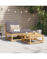 Salon de jardin 3 pcs avec coussins bois massif d'acacia | Mobilier & Déco