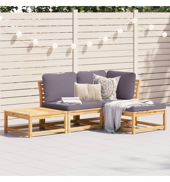 Salon de jardin 4 pcs avec coussins Bois d'acacia solide | Mobilier & Déco