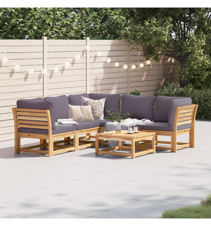 Salon de jardin 6 pcs avec coussins bois d'acacia solide | Mobilier & Déco
