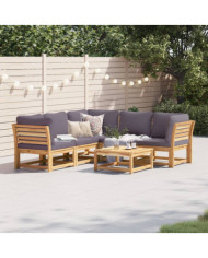 Salon de jardin 6 pcs avec coussins bois d'acacia solide | Mobilier & Déco