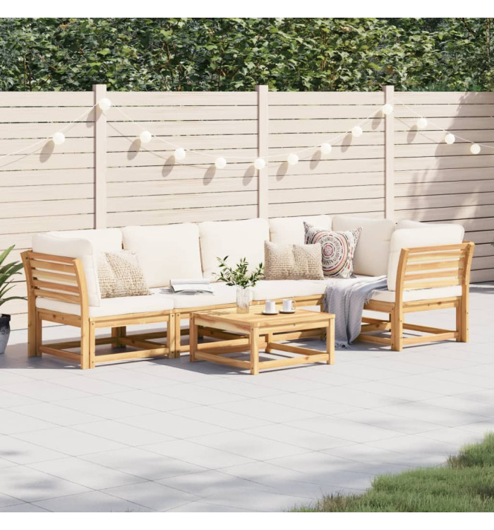 Salon de jardin 6 pcs avec coussins bois d'acacia solide | Mobilier & Déco