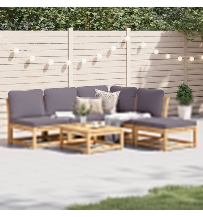 Salon de jardin 6 pcs avec coussins bois d'acacia solide | Mobilier & Déco