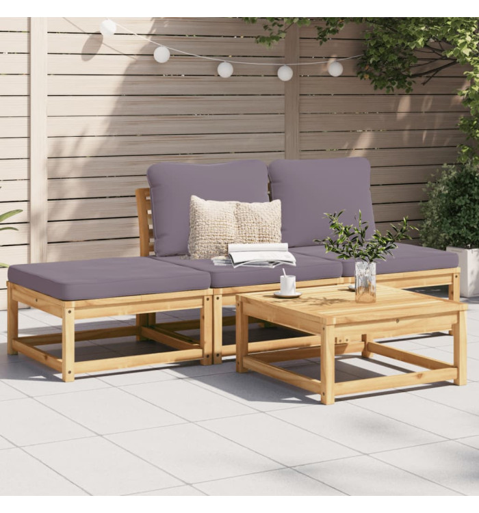 Salon de jardin 4 pcs avec coussins Bois d'acacia solide | Mobilier & Déco