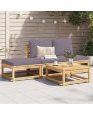 Salon de jardin 4 pcs avec coussins Bois d'acacia solide | Mobilier & Déco