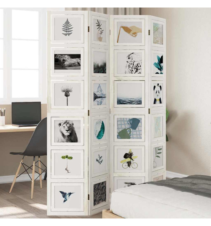 Cloison de séparation 4 panneaux blanc bois de paulownia massif | Mobilier & Déco
