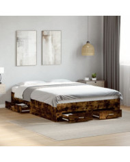 Cadre de lit avec tiroirs sans matelas chêne fumé 140x190 cm | Mobilier & Déco