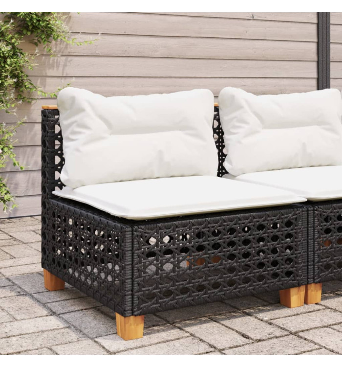 Canapé de jardin sans accoudoirs coussins noir résine tressée | Mobilier & Déco