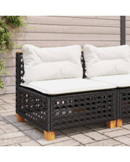 Canapé de jardin sans accoudoirs coussins noir résine tressée | Mobilier & Déco