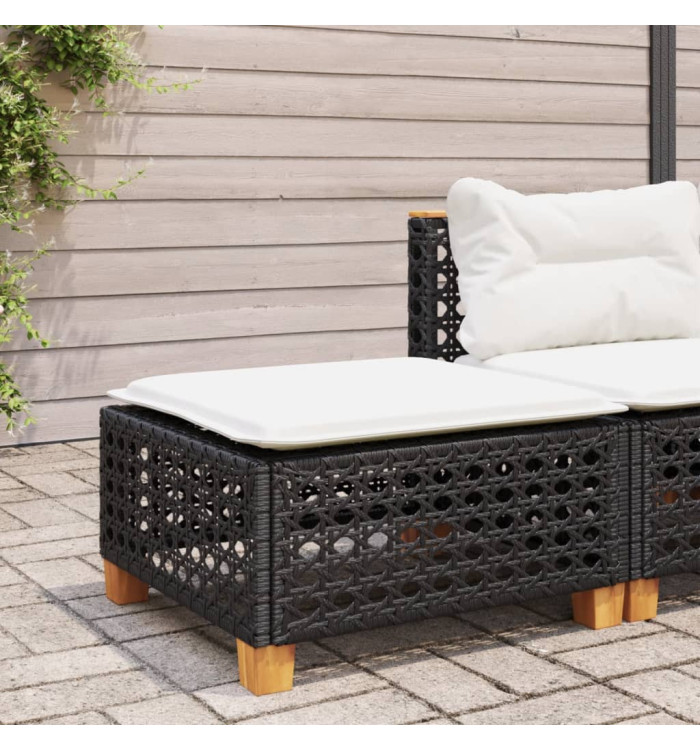 Tabouret de jardin et coussin noir 63,5x56x32 cm résine tressée | Mobilier & Déco
