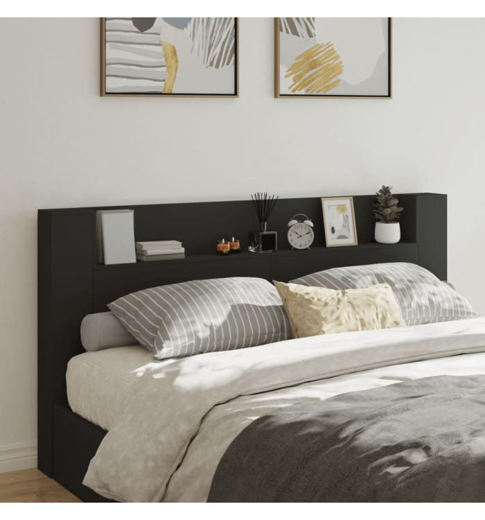 Armoire tête de lit avec LED noir 200x16,5x103,5 cm | Mobilier & Déco