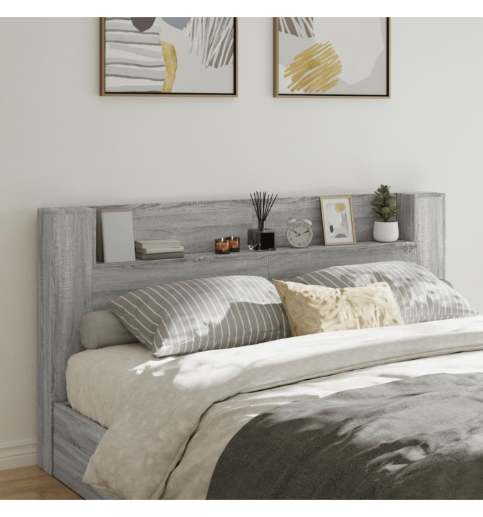 Armoire tête de lit avec LED sonoma gris 200x16,5x103,5 cm | Mobilier & Déco