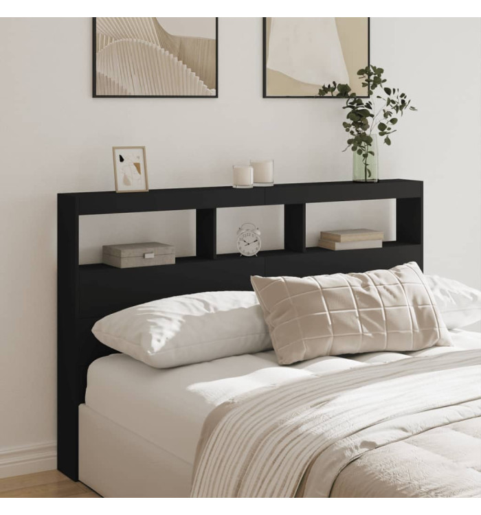 Armoire tête de lit avec LED noir 160x17x102 cm | Mobilier & Déco