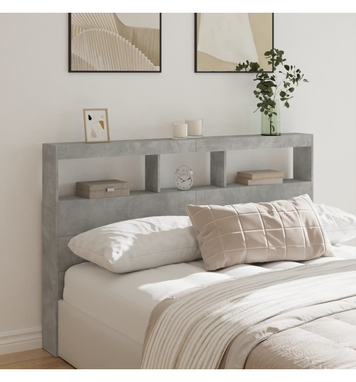 Armoire tête de lit avec LED gris béton 160x17x102 cm | Mobilier & Déco