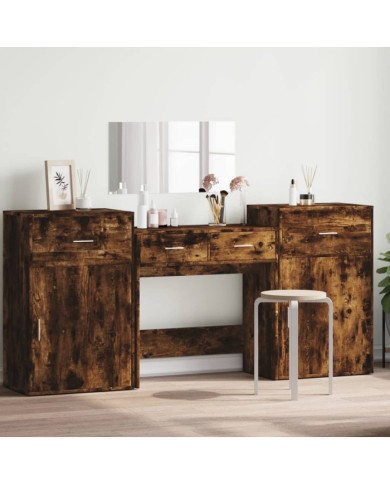 Ensemble de coiffeuse 4 pcs chêne fumé bois d'ingénierie | Mobilier & Déco
