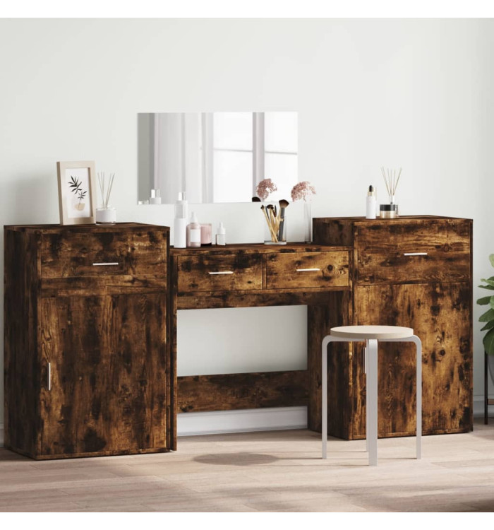 Ensemble de coiffeuse 4 pcs chêne fumé bois d'ingénierie | Mobilier & Déco