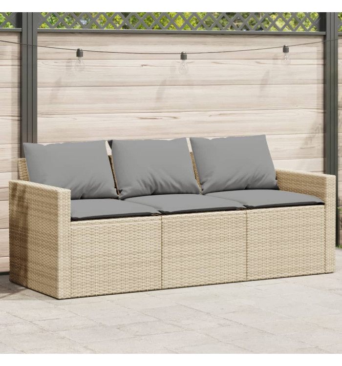 Canapé de jardin avec coussins 3 places beige résine tressée | Mobilier & Déco