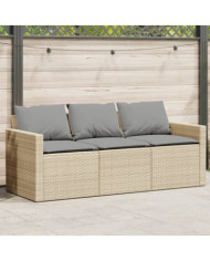 Canapé de jardin avec coussins 3 places beige résine tressée | Mobilier & Déco