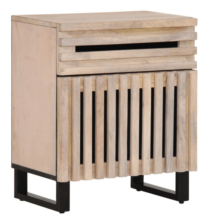 Table de chevet blanc 50x34x60 cm bois de manguier massif | Mobilier & Déco