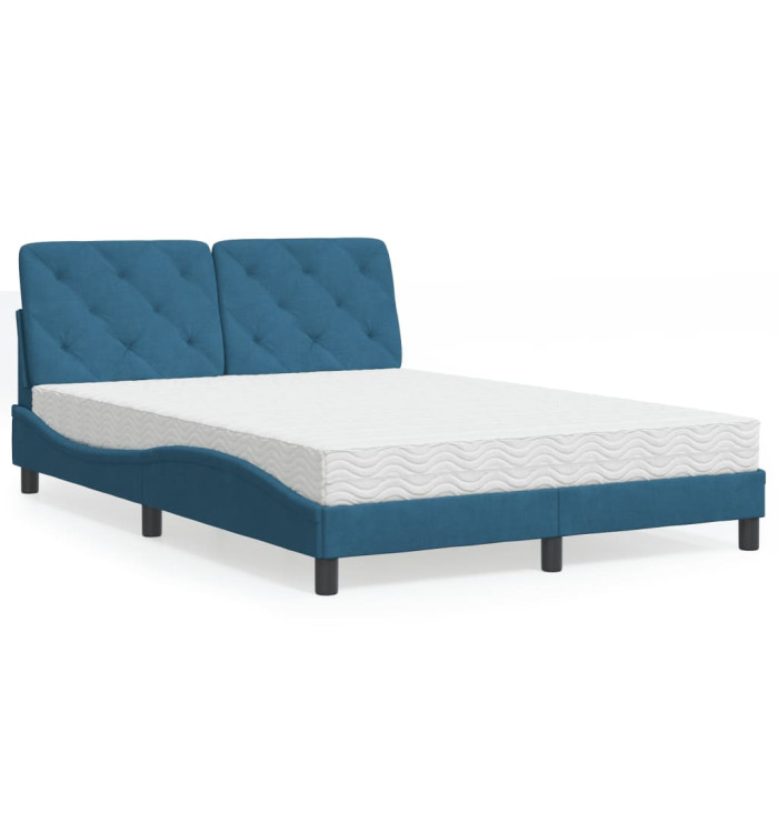 Lit avec matelas bleu 140x190 cm velours | Mobilier & Déco