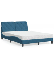 Lit avec matelas bleu 140x190 cm velours | Mobilier & Déco
