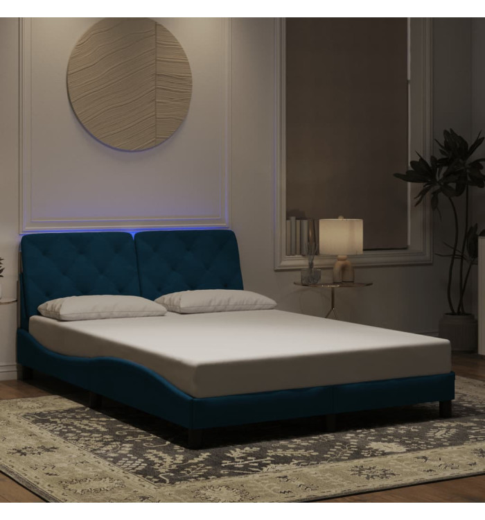 Cadre de lit avec LED sans matelas bleu 140x190 cm velours | Mobilier & Déco