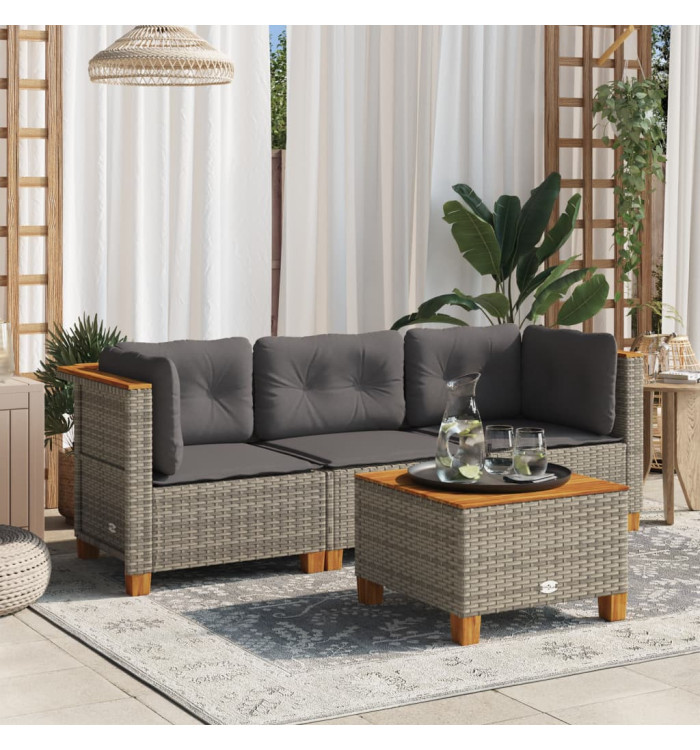 Canapé de jardin avec coussins 3 places gris résine tressée | Mobilier & Déco