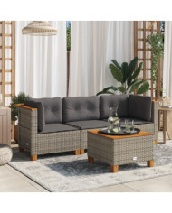 Canapé de jardin avec coussins 3 places gris résine tressée | Mobilier & Déco