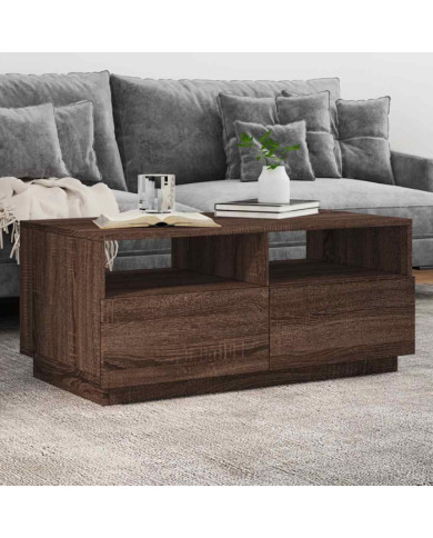 Table basse avec lumières LED chêne marron 90x49x40 cm | Mobilier & Déco