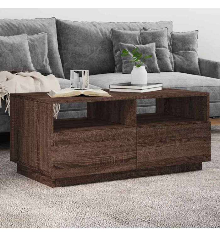 Table basse avec lumières LED chêne marron 90x49x40 cm | Mobilier & Déco