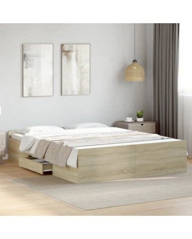 Cadre de lit avec tiroirs sans matelas chêne sonoma 140x200 cm | Mobilier & Déco