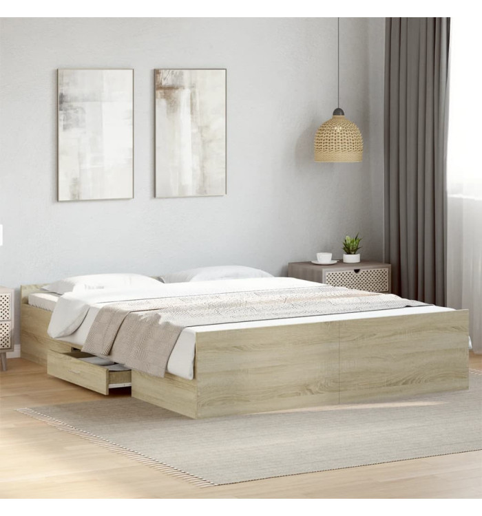 Cadre de lit avec tiroirs sans matelas chêne sonoma 140x200 cm | Mobilier & Déco
