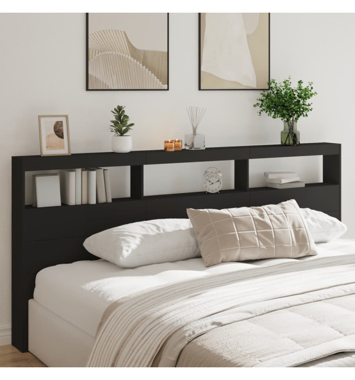 Armoire tête de lit avec LED noir 220x17x102 cm | Mobilier & Déco