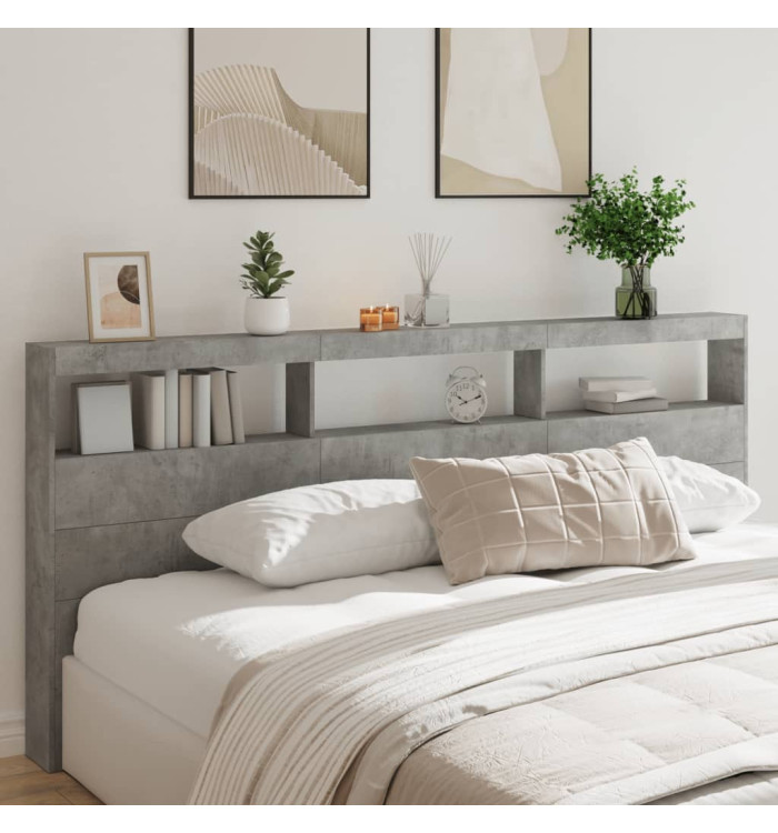 Armoire tête de lit avec LED gris béton 220x17x102 cm | Mobilier & Déco