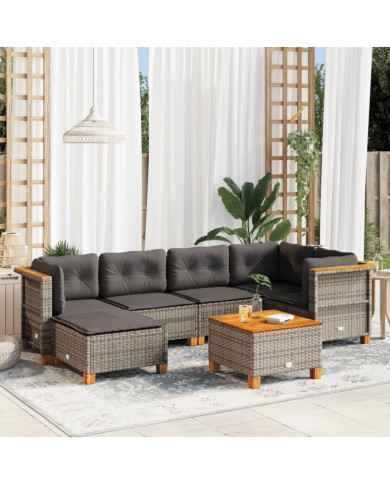 Salon de jardin avec coussins 7 pcs gris résine tressée | Mobilier & Déco